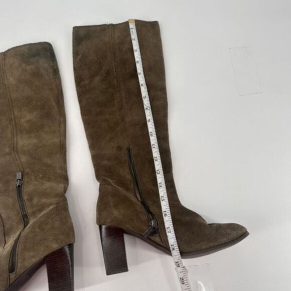 Michael Kors Olive Green Suede Heeled Tall Leather Buckle Boots Size 8 Riding - Picture 13 of 16